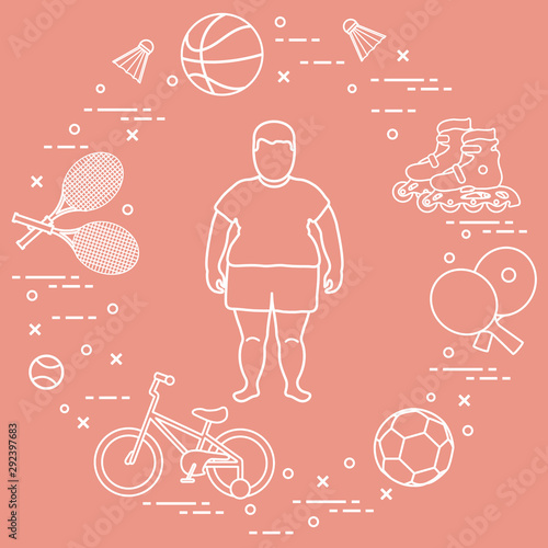 Fat boy, sports equipment. Activities for children
