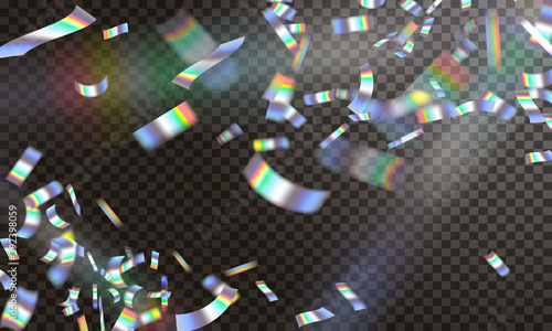 Holographic ribbon confetti falling. Vector stock. EPS 10.