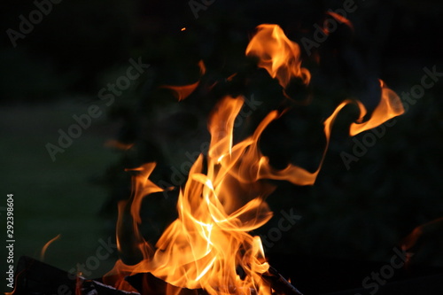 Orange bonfire flame on a dark background