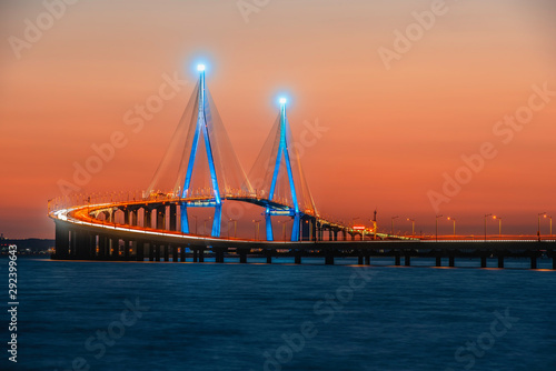 Sunset at Incheon Bridge at the inson sea in South Korea