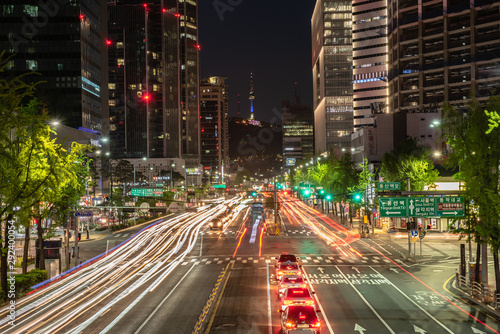 Timelapse Traffic at night in Seoul City, South Korea