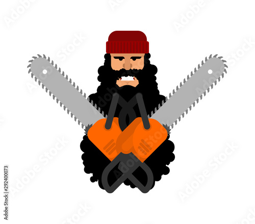 Lumberjack and chainsaw logo. woodcutter sign vector illustration