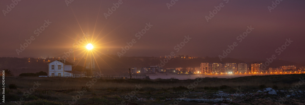 Aviles lighthouse at night. Asturias, Spain