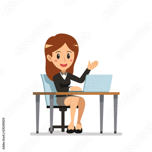Vector cartoon businesswoman at work for design.