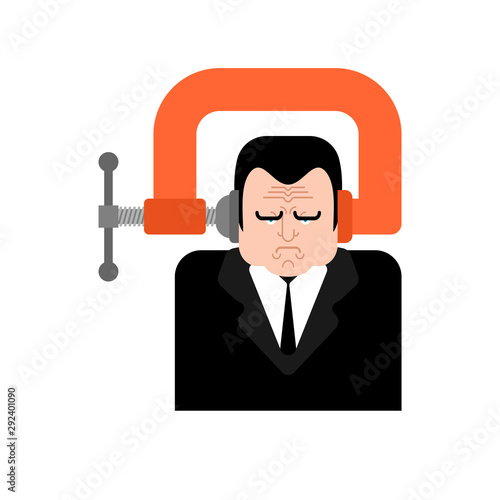 Head in vise isolated. head clamp concept Headache and stress.