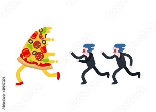 Man runs for pizza isolated. Hunger vector illustration