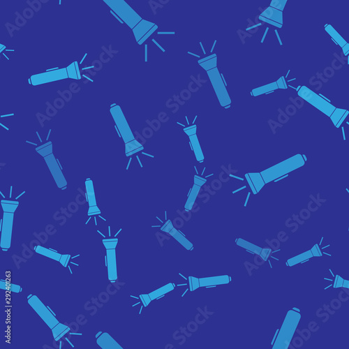 Blue Flashlight icon isolated seamless pattern on blue background. Vector Illustration