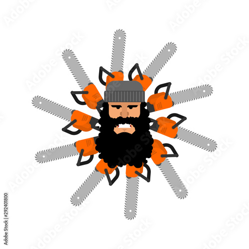 Lumberjack and chainsaw logo. woodcutter sign vector illustration