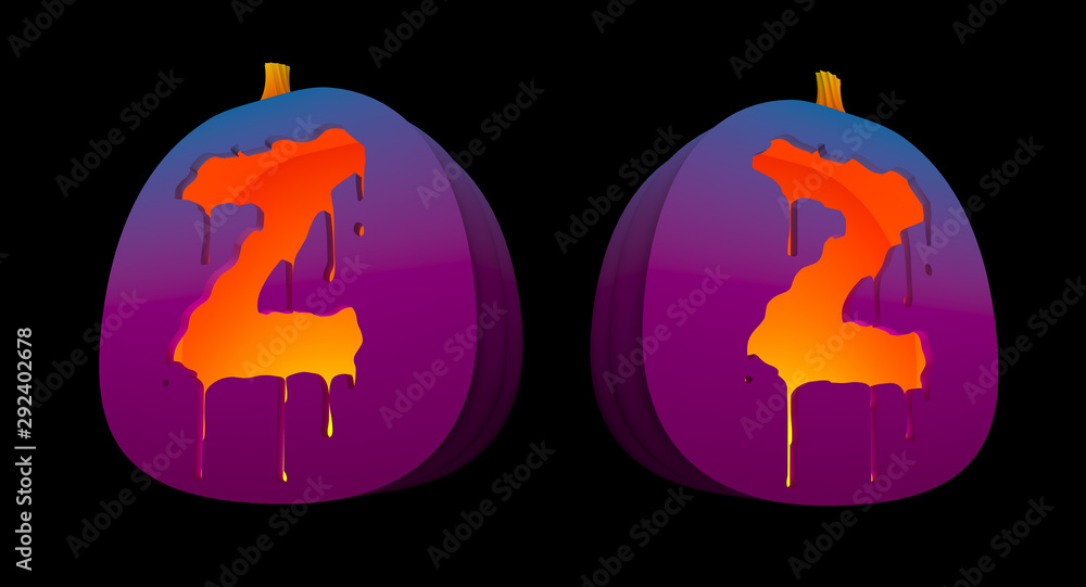 Halloween Pumpkins carved Alphabet glowing inside with clipping paths. Halloween Pumpkins carved Alphabet glowing inside with clipping paths.