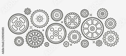 Gears set linear style drawing. Vector illustration