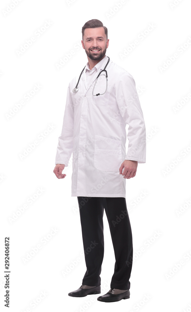 in full growth. a successful doctor is a therapist with a stethoscope in full growth. a successful doctor is a therapist with a stethoscope