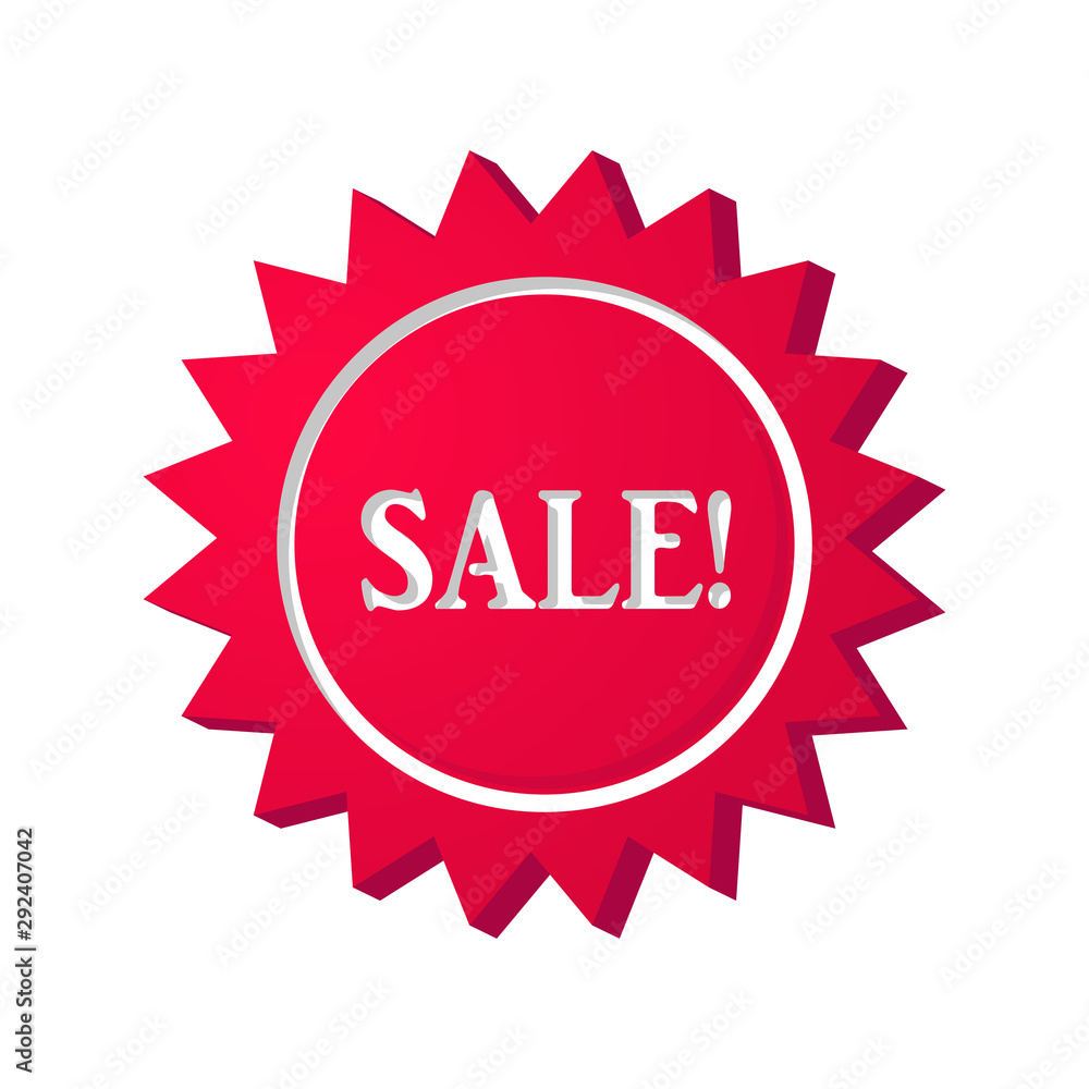 Sale red round banner on white background. Sale stamp isolated vector illustration. Digital marketing or price tag sticker Sale red round banner on white background. Sale stamp isolated vector illustration. Digital marketing or price tag sticker