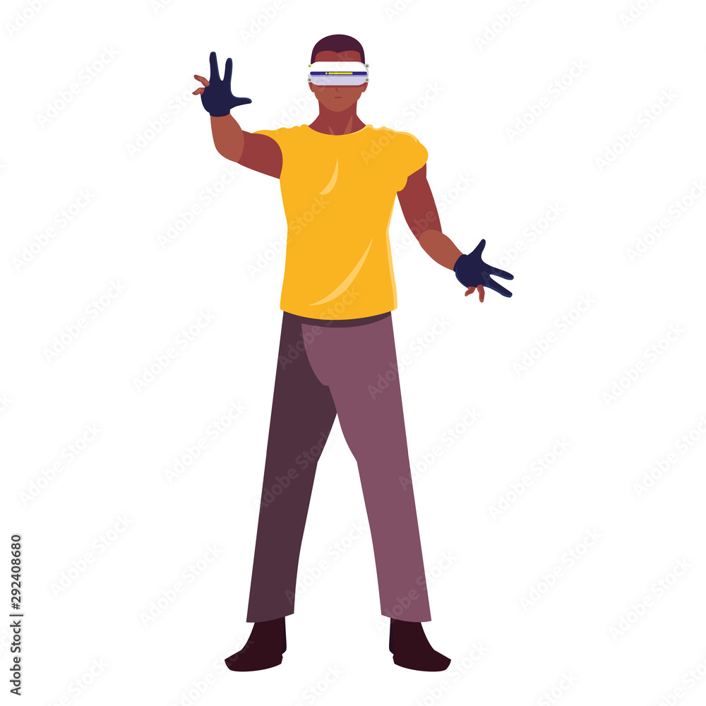 man using technology of augmented reality man using technology of augmented reality