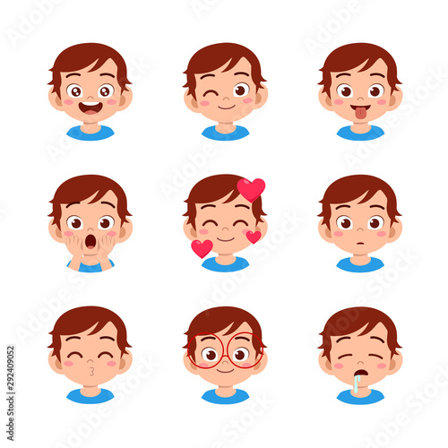 cute kid face expression emoji emoticon set