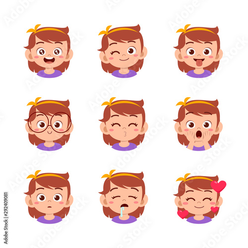 cute kid face expression emoji emoticon set