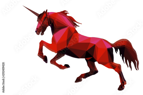 Canvas Print isolated image in the style of love poly, a red unicorn jumps on a white back