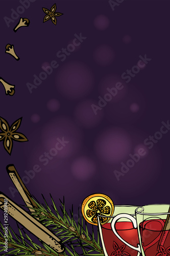 Wallpaper Mural DMulled wine frame with hand drawn. Vector sketch illustration. Banner, label, menu or package design template. Torontodigital.ca