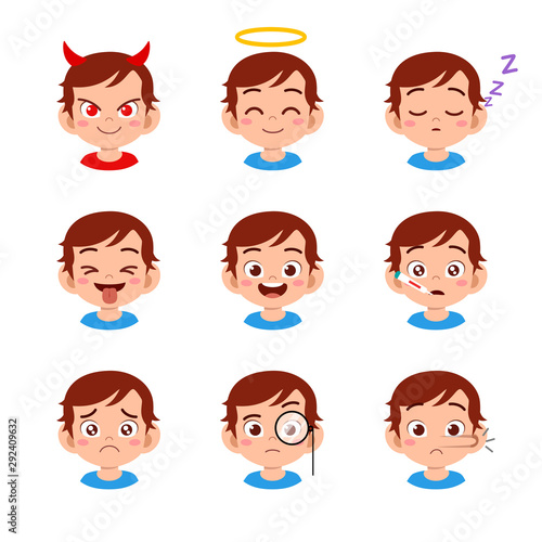 Foto cute kid face expression emoji emoticon set