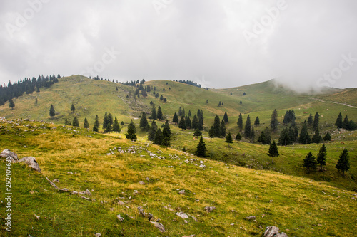 Obraz na płótnie High plateau of Velika Planina, land of pastures and alpine huts high in the mountains, Slovenian Alps w salonie
