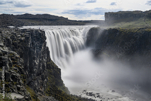 Long exposure photo of Dettifoss waterfall with frozen water effect