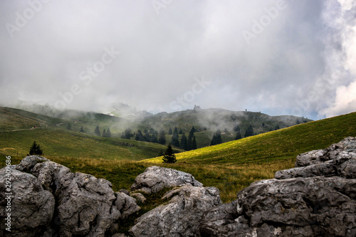 Obraz na płótnie High plateau of Velika Planina, land of pastures and alpine huts high in the mountains, Slovenian Alps w salonie