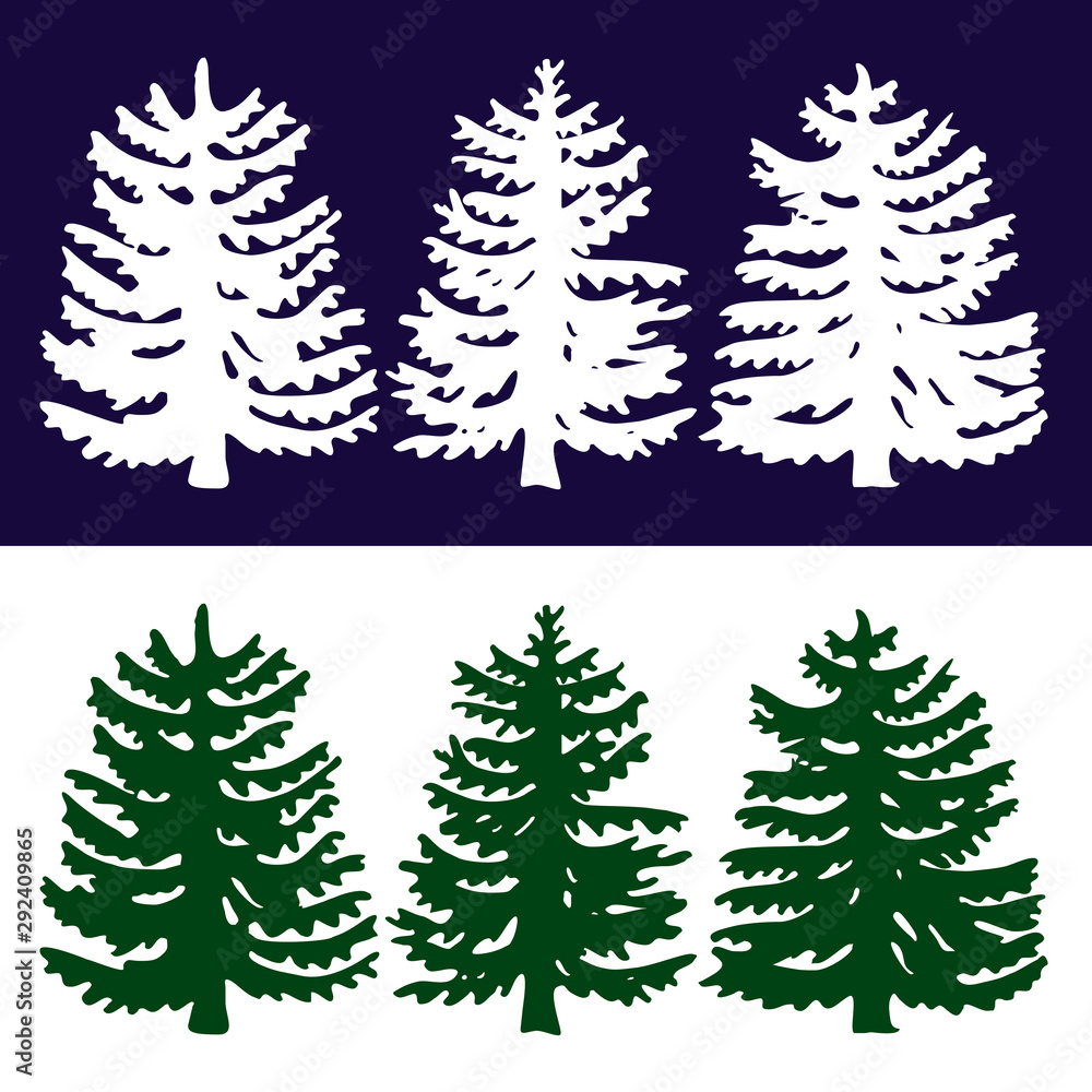 Christmas tree icons. Christmas tree on white and black background
