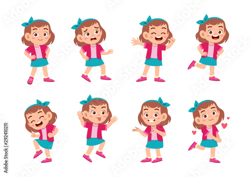 cute kid with many gesture expression set