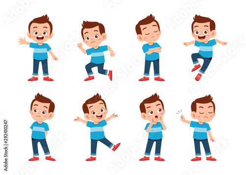 cute kid with many gesture expression set