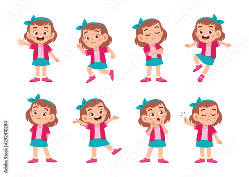 cute kid with many gesture expression set