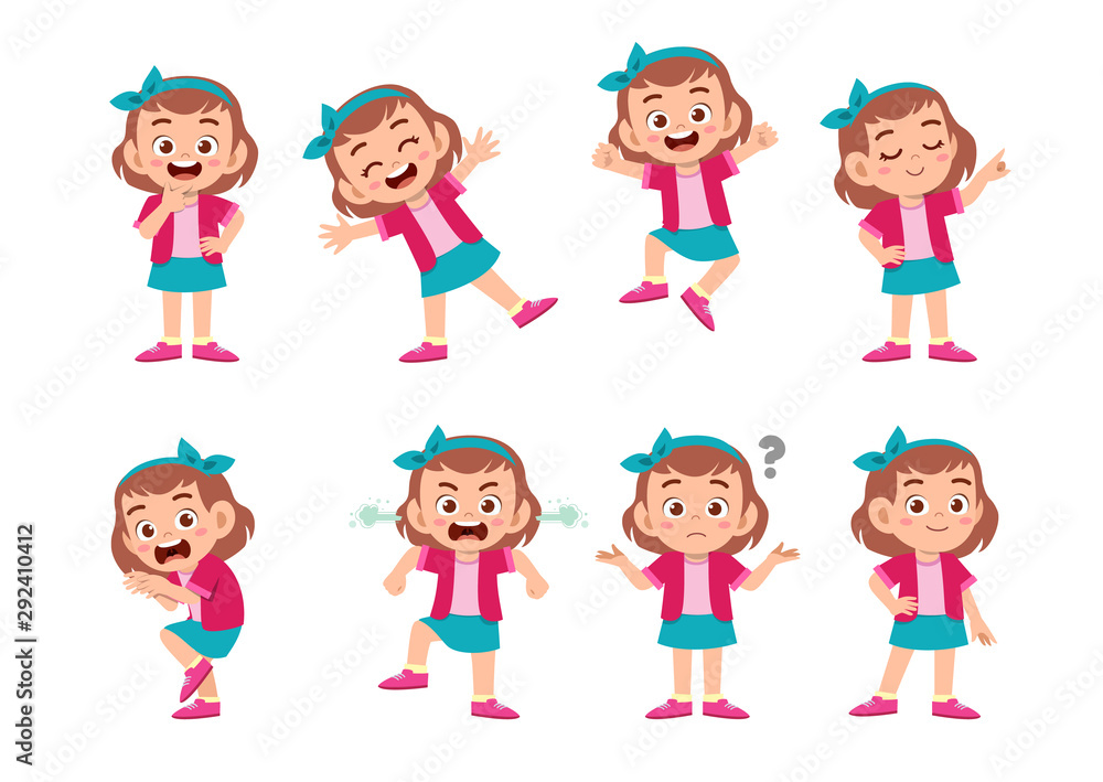 cute kid with many gesture expression set