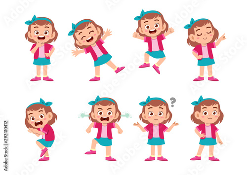 cute kid with many gesture expression set