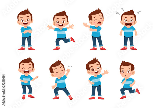 cute kid with many gesture expression set