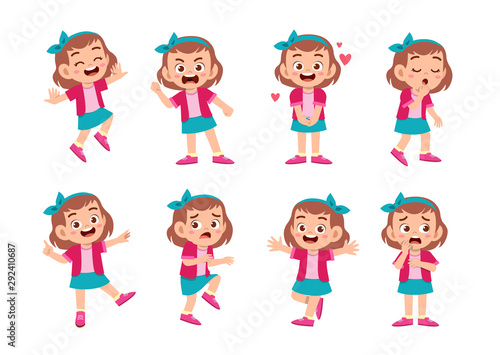 cute kid with many gesture expression set