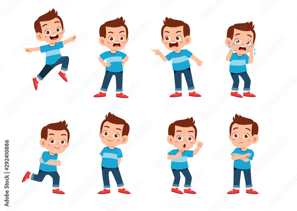 cute kid with many gesture expression set