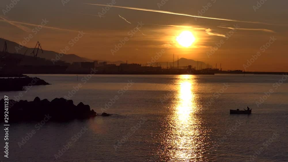 Genoa City at beautiful sunset, Mediterranean Sea coast of Italy, Southern Europe. Genoa City at beautiful sunset, Mediterranean Sea coast of Italy, Southern Europe.