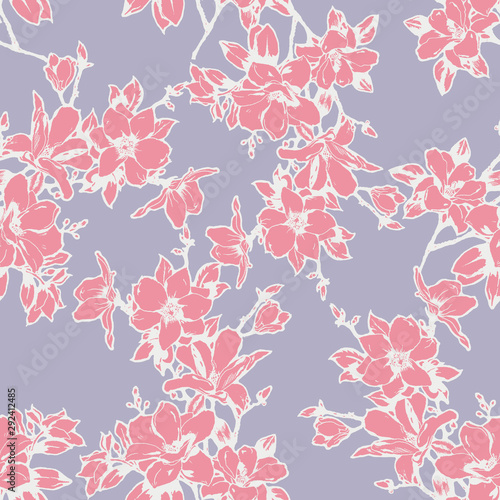 Beautiful sketchy magnolia twigs seamless background