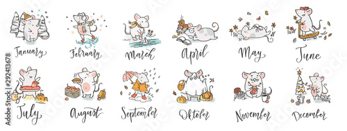 Year of the rat calendar vector set