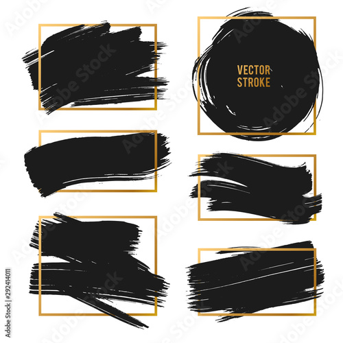 Vector Strokes. Abstract Backhground Set. Black and gold ink paints photo