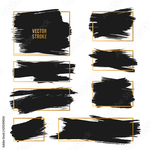 Vector Strokes. Abstract Backhground Set. Black and gold ink paints photo