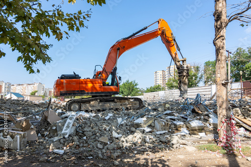 Demolition of a building with a jackhammer