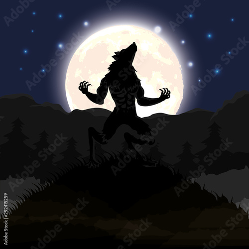 halloween dark night scene with werewolf