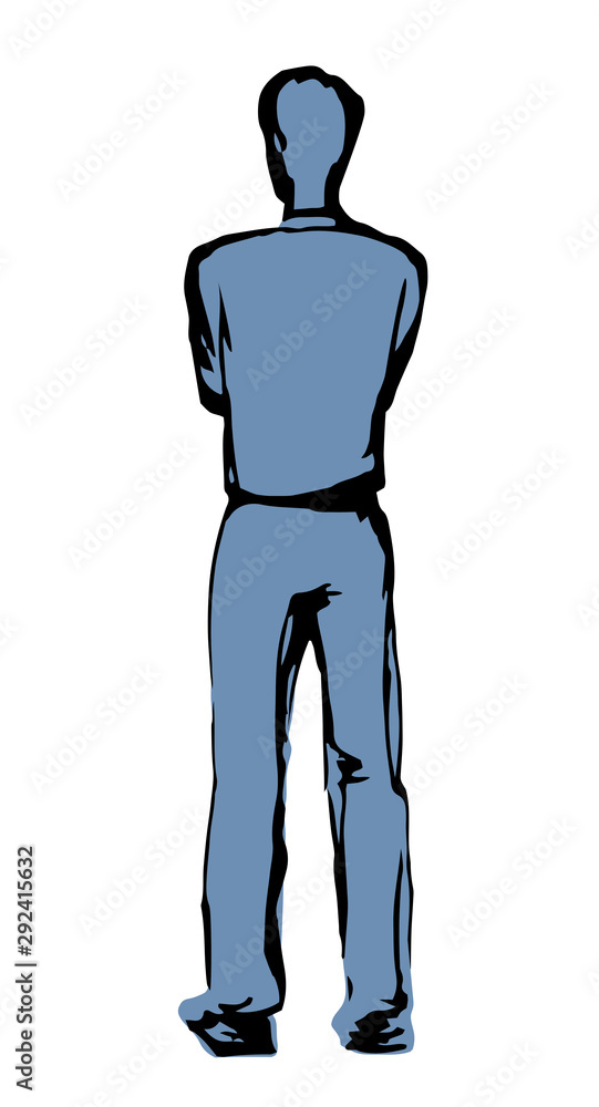 A man stands and looks into the distance. The view from the back. Vector drawing A man stands and looks into the distance. The view from the back. Vector drawing