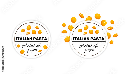 Set of labels for italian pasta, acini di pepe