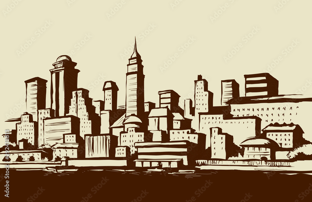 Embankment of the modern city. Vector drawing