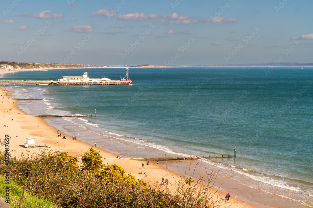 Golden beach and pier, seafront at Bournemouth.