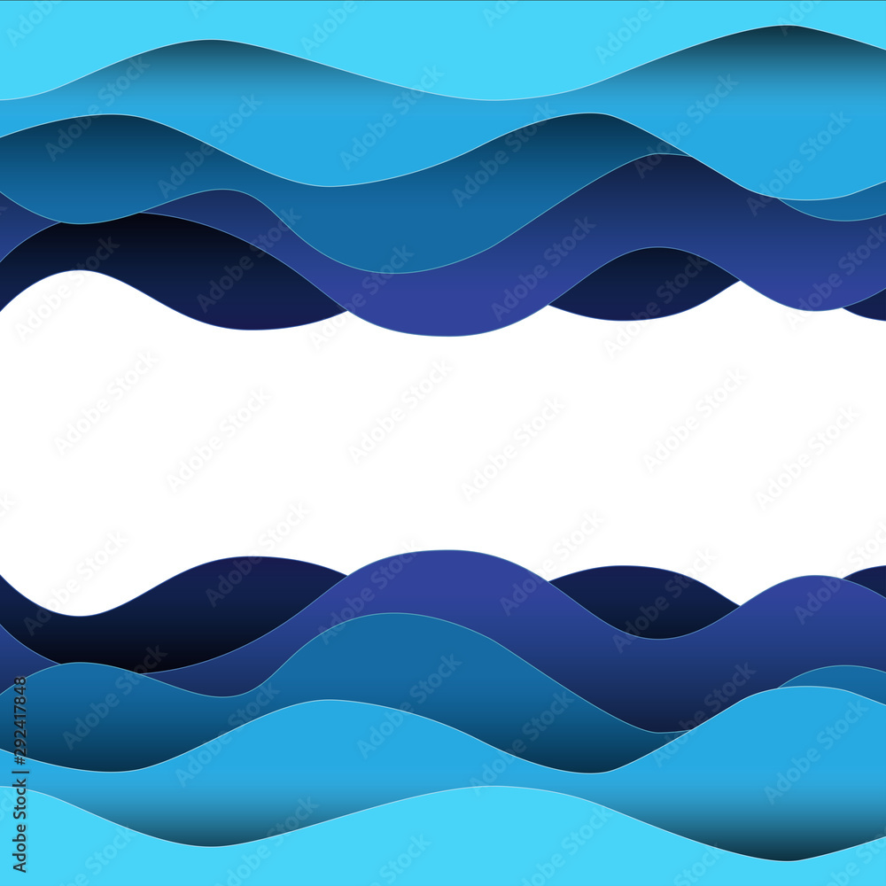 Abstract background with blue waves in paper style. Vector illustration isolated on white background.