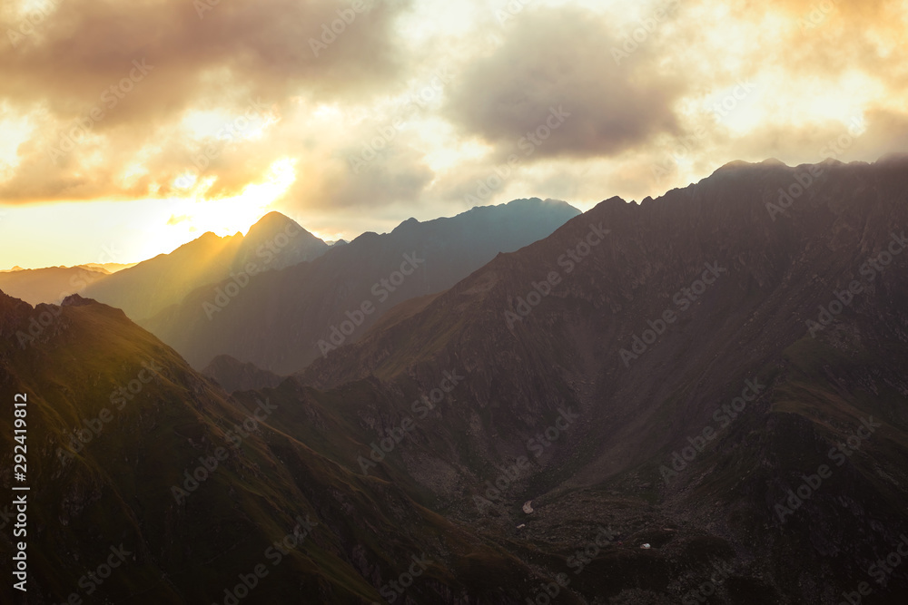 Naklejka premium sunrise on Fagaras mountain ridges, Romania