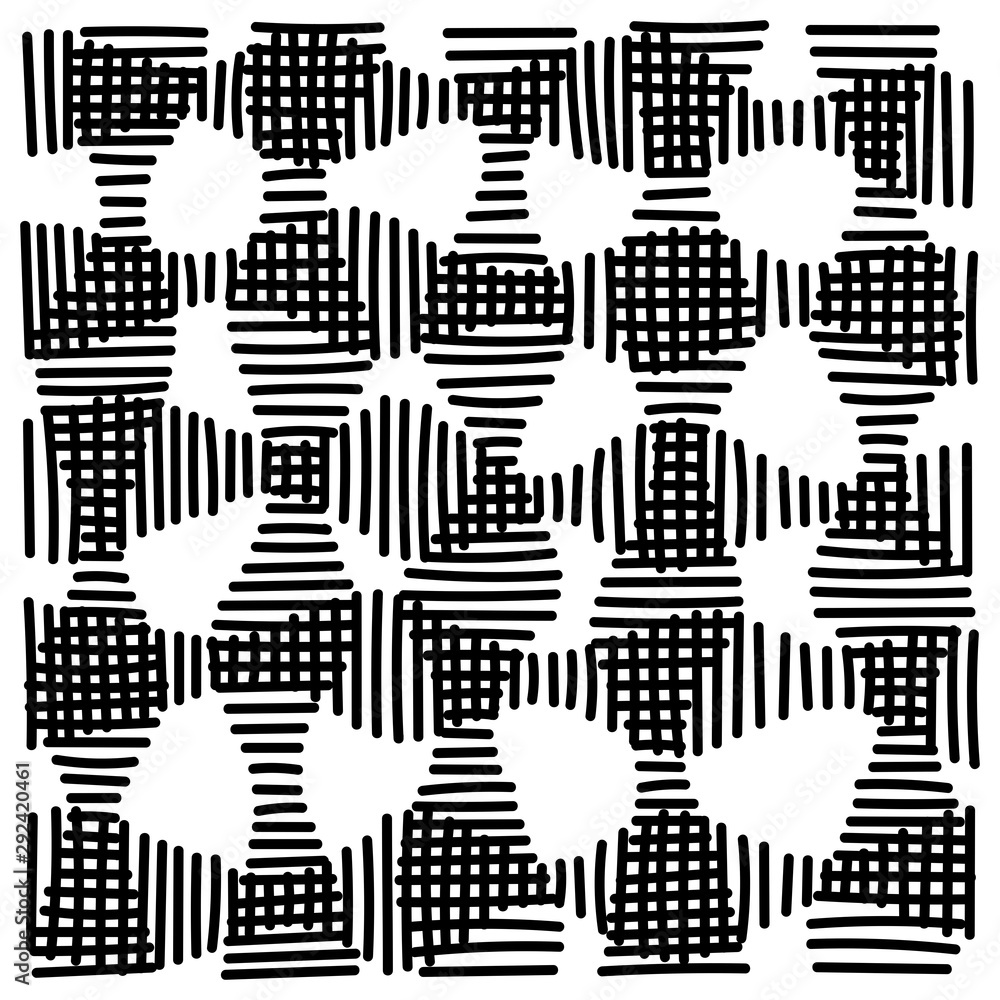 Hand drawn background with black grid. Monochrome vector lines.