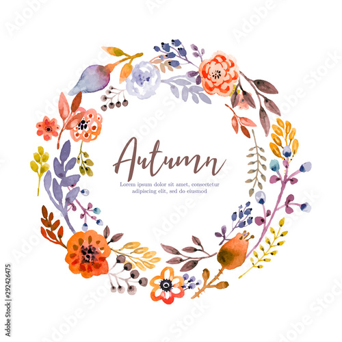 Autumn festive wreath in watercolor style