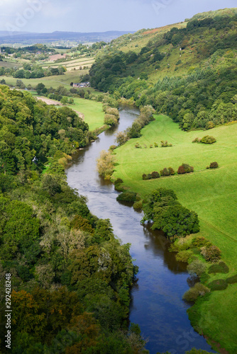 The river Wye flowing through a rural valley viewed from the Symonds Yat Rock visitors' centre in the Forest of Dean, Gloucestershire, England UK.